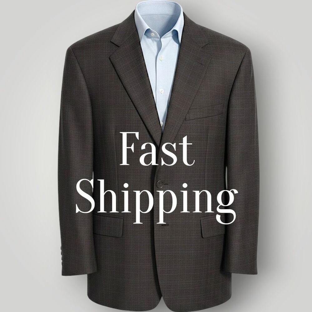 ABBOUD LORO PIANA 130*S Wool Mens Blazer Sport Coat Suit Jacket 44R Brown Plaid